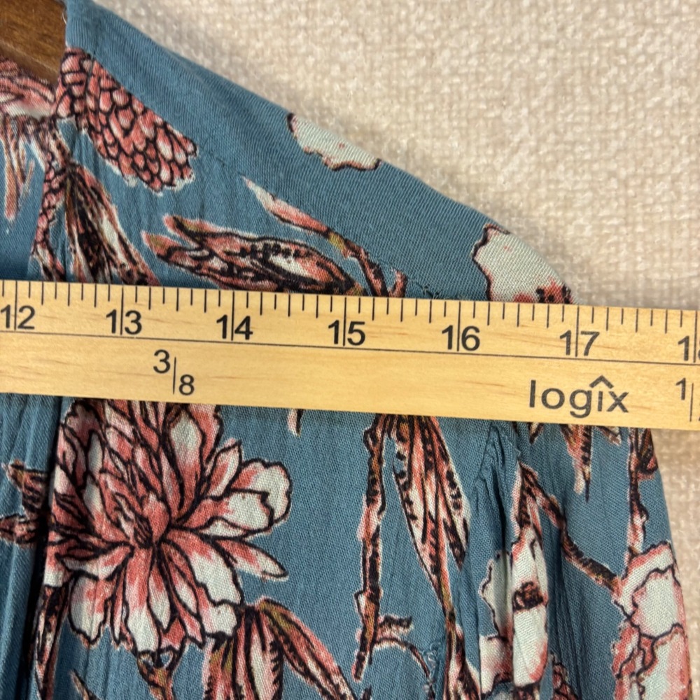 Angie Floral Boho Cardigan Kimono Blue Crochet Lace Bell Sleeve Womens Large - Picture 4 of 11